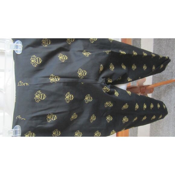 FESTIVE BLACK PANTS WITH GOLD METALLIC THREAD CHRISTMAS BALLS & BOWS SIZE 8 - Picture 4 of 5